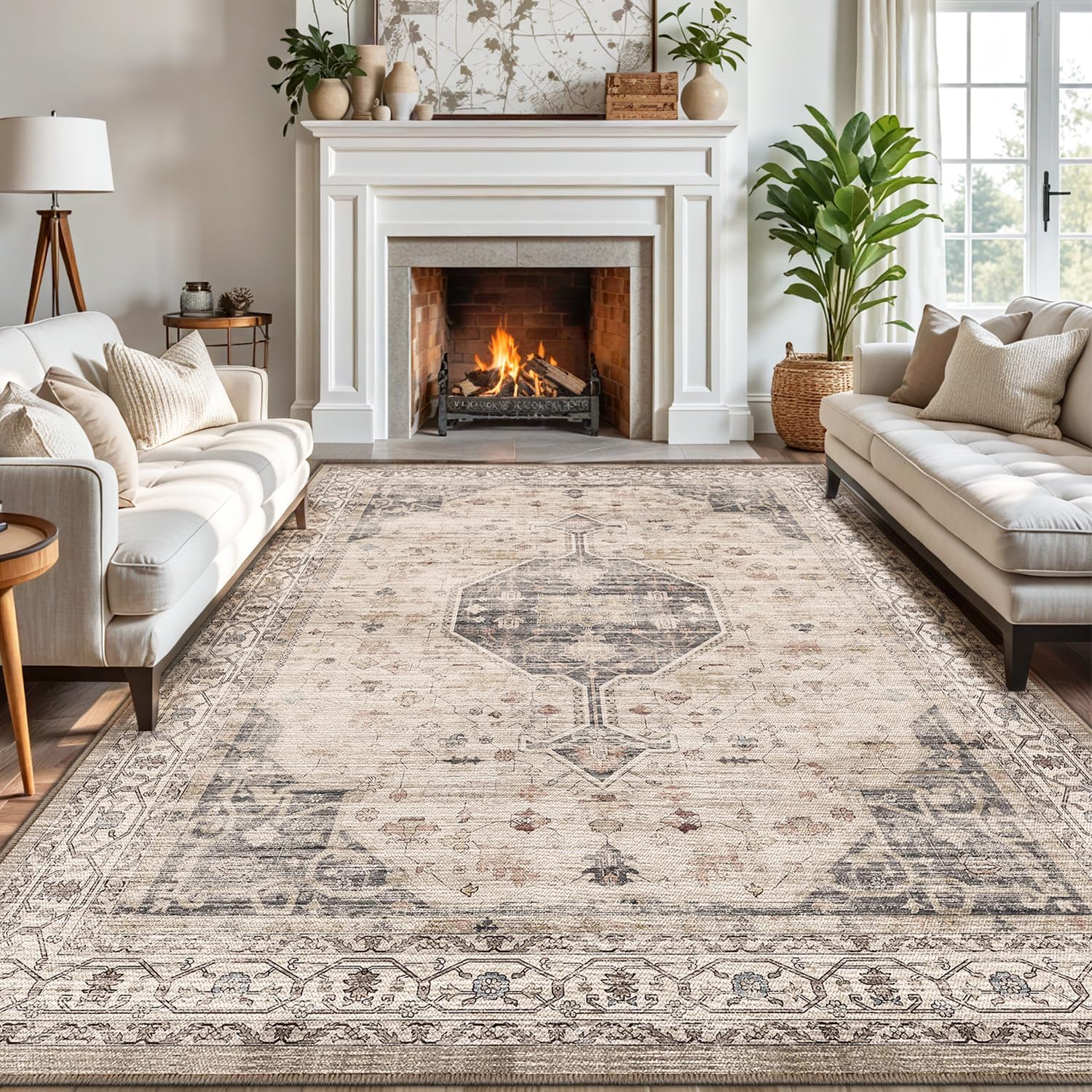 LUMI Washable Area Rug for Living Room, Ultra Soft Traditional Rugs Non Slip with Rubber Backing, Low Profile, High Traffic, Stain Resistant Carpets, Ideal for Bedroom, Dining Room, Indoor
