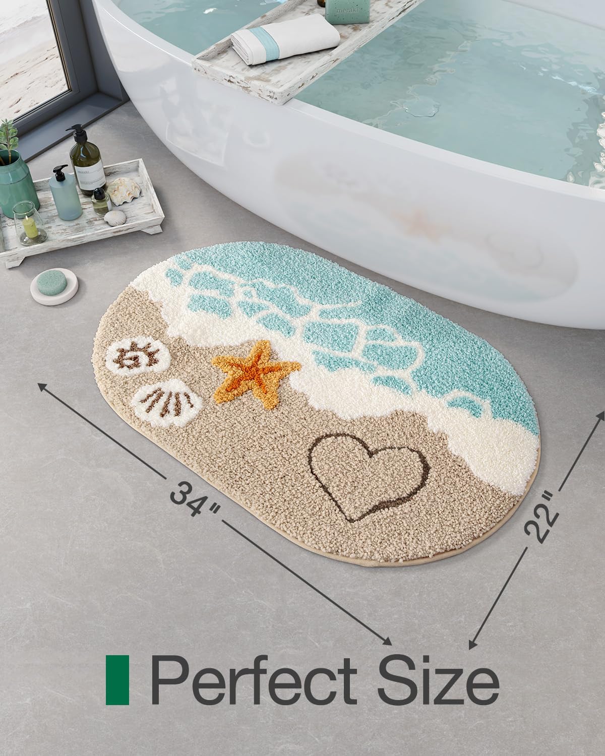 LUMI Beach Bathroom Rugs, Soft and Absorbent Beach Rug, Non-Slip Backing, Ideal for Bathroom, Kitchen and Entryway Decor, Sea Beach Starfish Shell Bath Decor