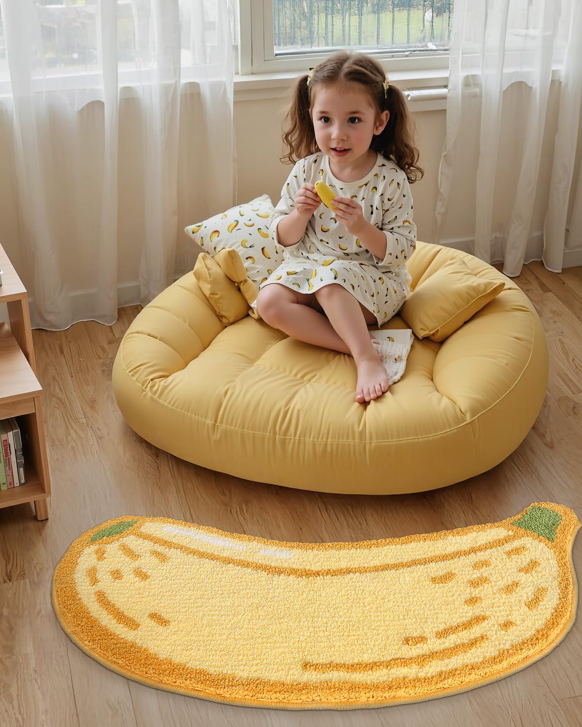 LUMI Cute Bathroom Rugs, Funny Fruit Runner Rug, Soft Plush Fluffy Bath Mat, Absorbent, Non-Slip for Bathroom, Kitchen Sink, Bedroom, Kid's Bedroom, and Living Room, Banana