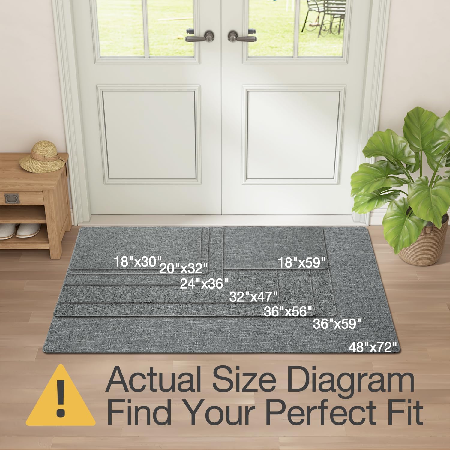 LUMI Ultra Thin Entryway Door Mat, Low Profile Non Slip Rubber Backing, Easy Clean, Greenish Grey, for Indoor/Patio