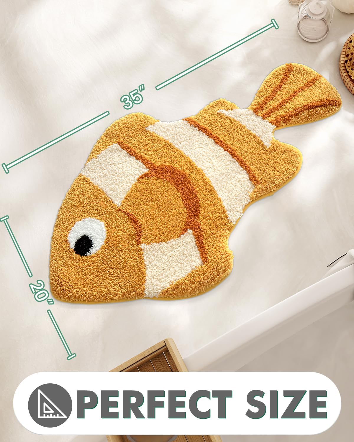 LUMI Cute Animal Bathroom Rugs, Plush Absorbent Bath Mats for Bathroom, Non-Slip Backing Washable Bath Mat, Ideal for Shower Sink Bathtub Room Decor, 20"x35", Clownfish