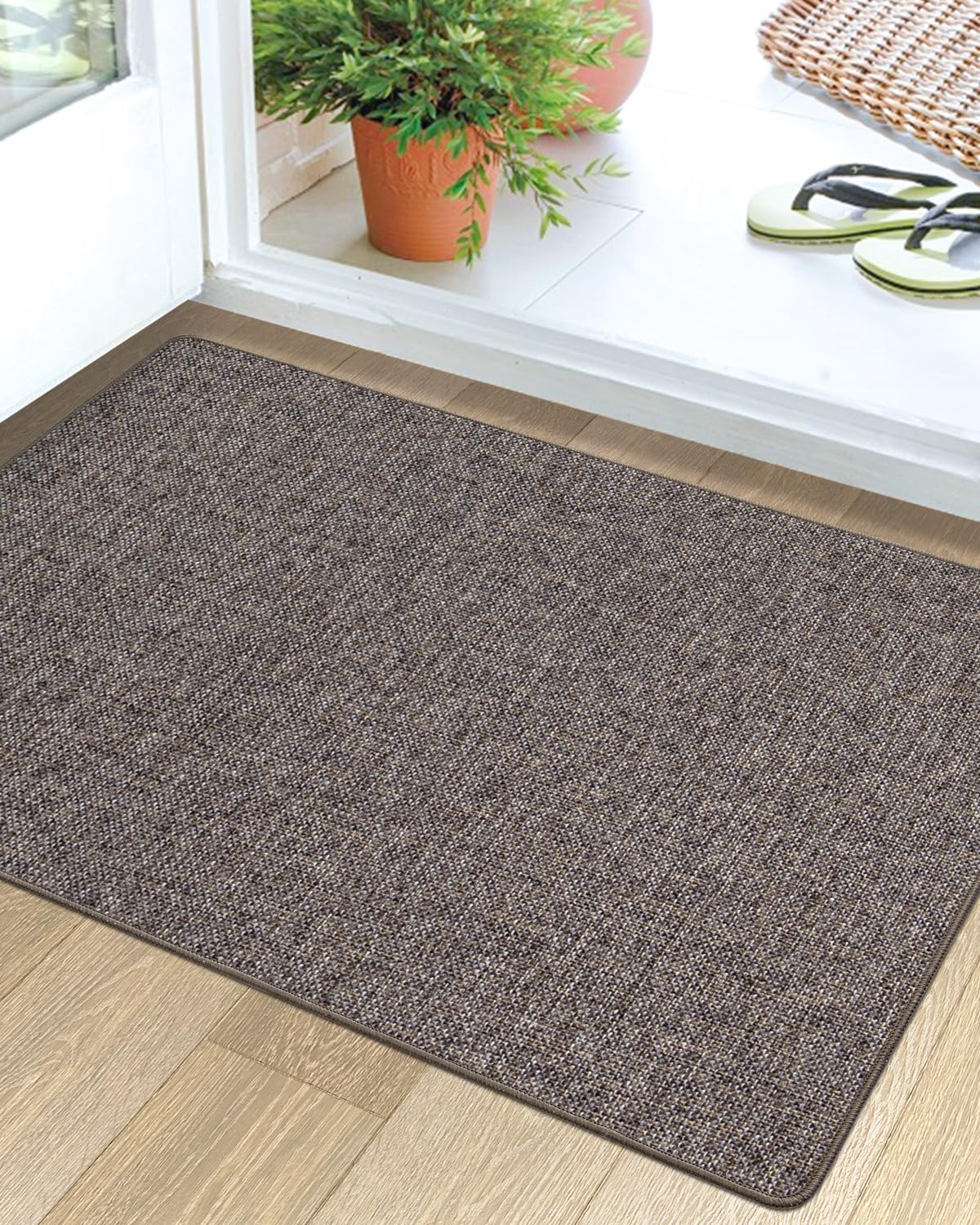 LUMI Ultra Thin Entryway Door Mat, Low Profile Non Slip Rubber Backing, Easy Clean, Brown, for Indoor/Patio