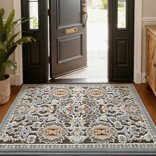 LUMI Indoor Door Mat Vintage Non-Slip Washable Thin Entry Mat,Floral