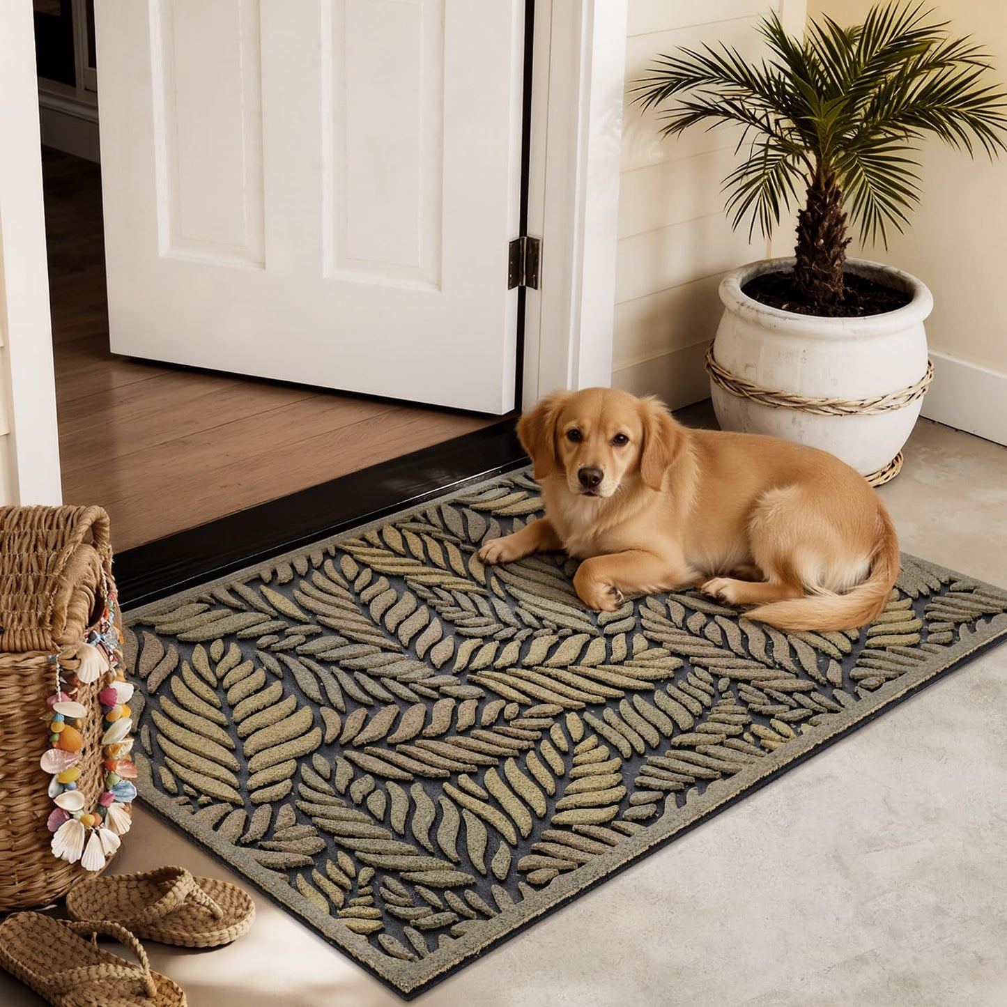 Entrance Doormat, Thick Natural Rubber Back, Stain and Fade Resistant, Nature Impression Collection - Fallen Leaves