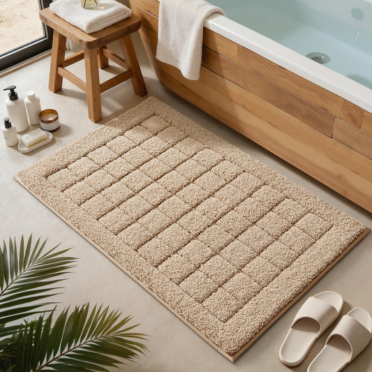 LUMI Modern Bathroom Rug, Serene Grid Series.