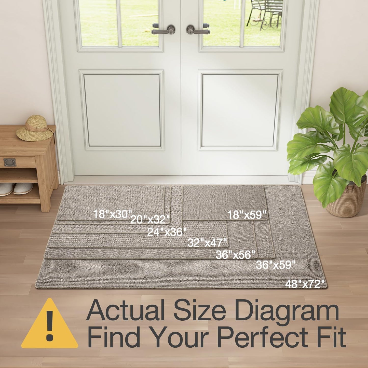 LUMI Ultra Thin Entryway Door Mat, Low Profile Non Slip Rubber Backing, Easy Clean, Beige, for Indoor/Patio
