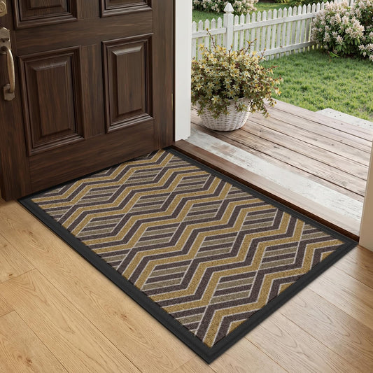 LUMI Front Door Mat 17x30, Low-Profile Non-Slip Welcome Mat for Indoor Outdoor, Stain & Fade Resistant Geometric Door Mat for Entryway Patio Porch, Geo-Navy
