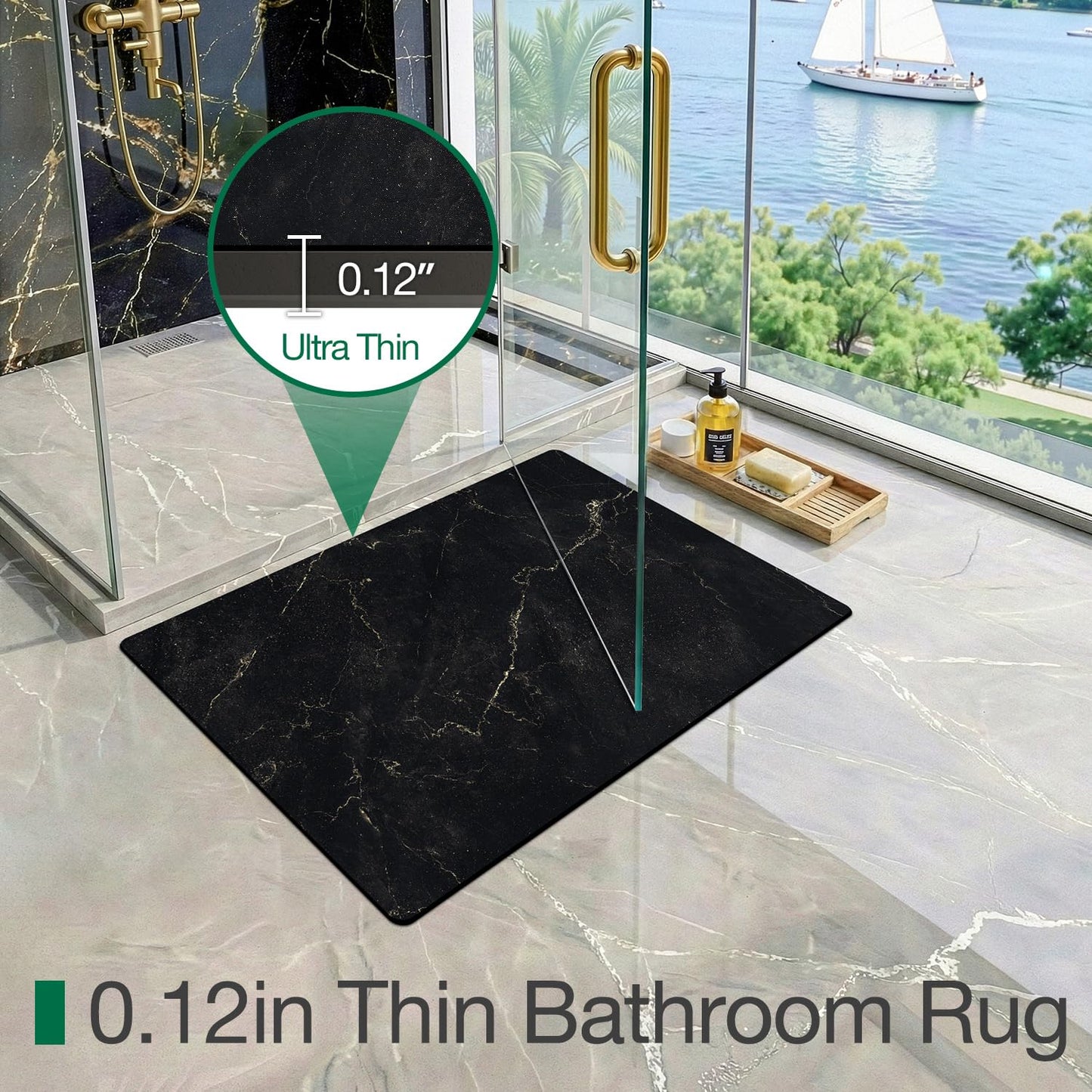 Ultra Thin Bath Mat, Super Absorbent Quick Dry Bathroom Rugs, Non-Slip Bathroom Mats, Marble Bathmats Fit Under Door