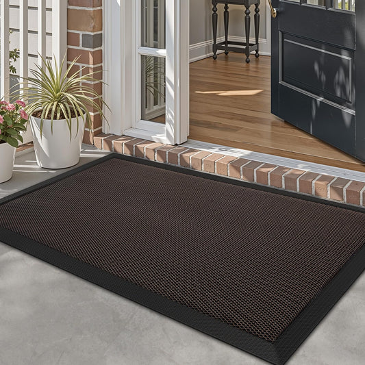 LUMI Front Door Mat for Outside Entrance 17''x30'', Heavy-Duty Dirt-Trapping Doormat with Durable Non-Slip Rubber Backing, Stain & Fade-Resistant Entry Mats, Black
