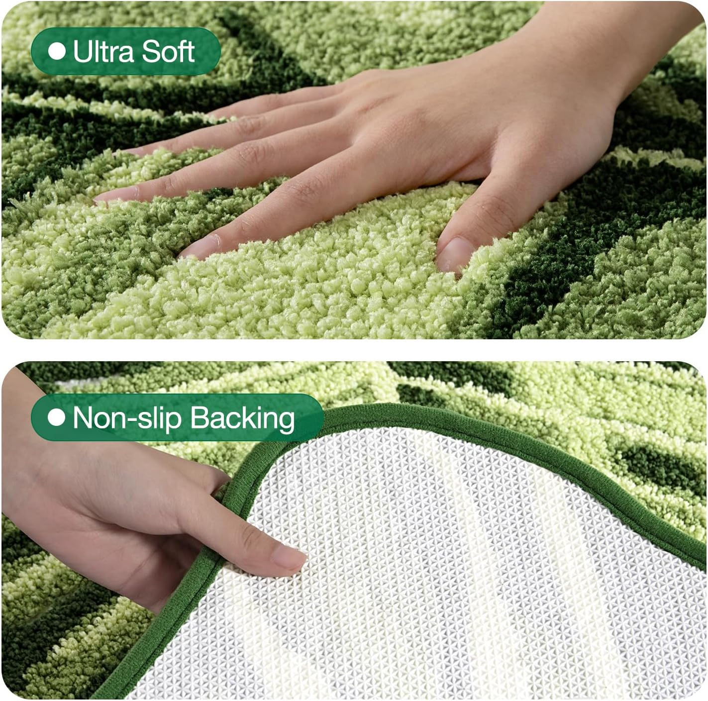 LUMI Cute Bathroom Rugs with Green Leaf Plant, Soft, Fluffy, Plush, Absorbent, Quick Dry, Non Slip, Machine Washable for Shower Floor, Bathroom, Bedroom,Kids Room, 23.5"x31.5", Monstera