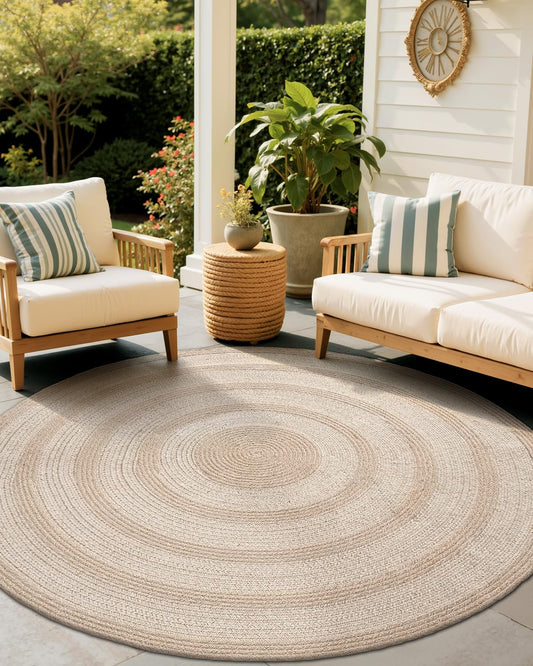 Jute Area Rug, Natural Braided Woven Rugs, Patio Circle Jute Series