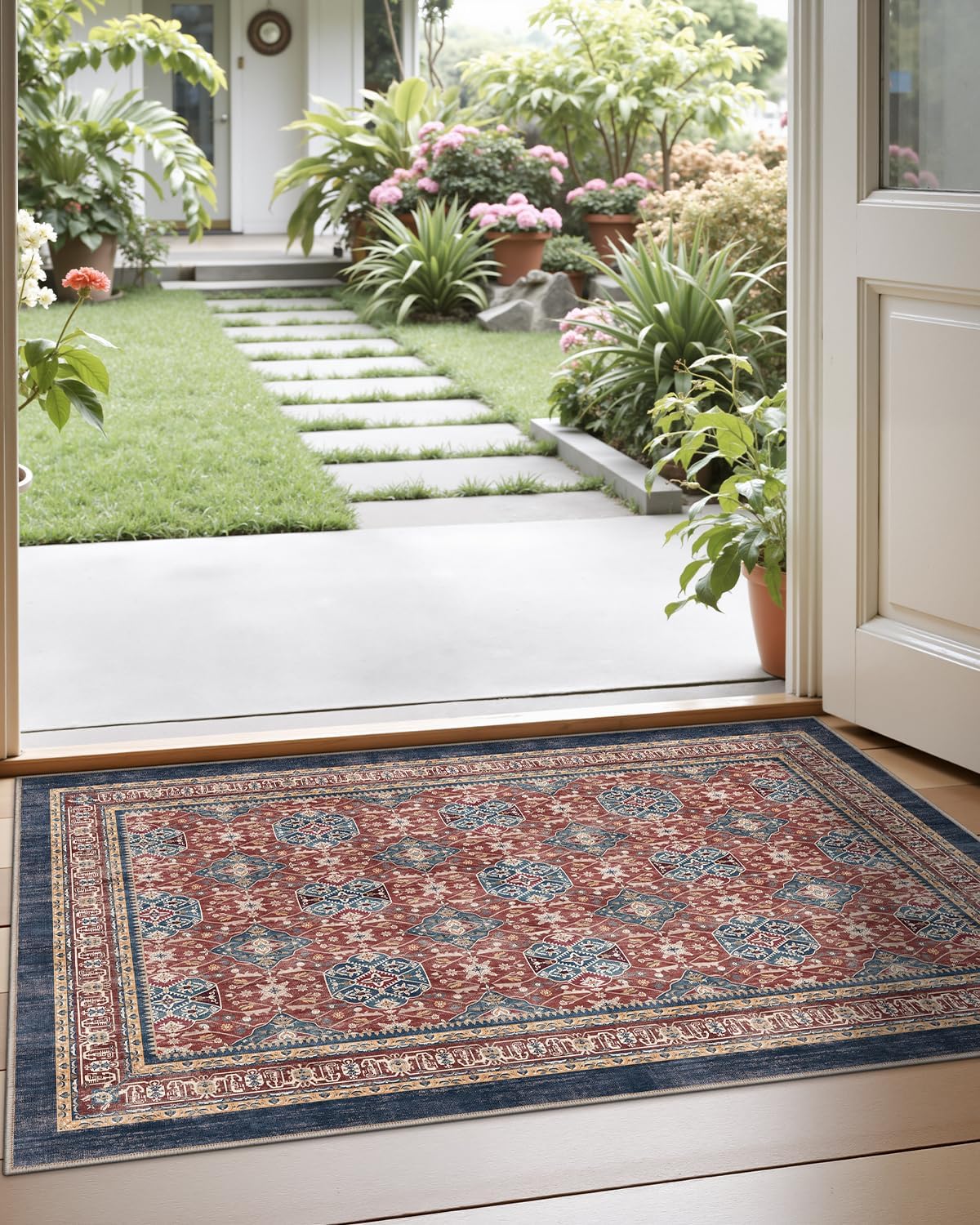 LUMI Indoor Door Mat 17x30, Washable Low Pile Entry Rug with Non-Slip Rubber Backing, Durable Welcome Mat for Entryway, Hallway, Patio, or Porch