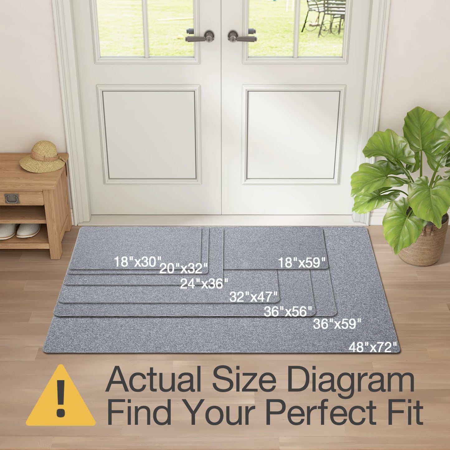 LUMI Ultra Thin Entryway Door Mat, Low Profile Non Slip Rubber Backing, Easy Clean, Grey, for Indoor/Patio