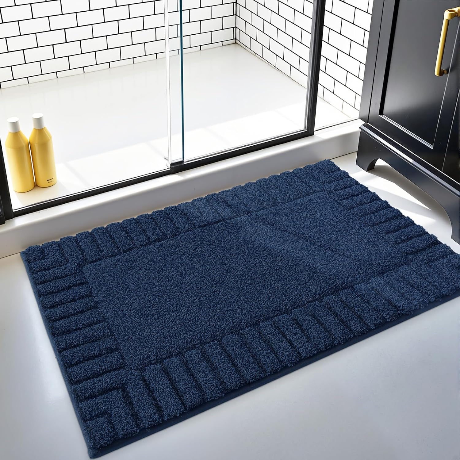 LUMI Bathroom Rug, Non Slip Rubber Backing, Extra Soft Plush Microfiber, Absorbent, Machine Washable Quick Dry, Blue, for Tub/Shower/Hotel