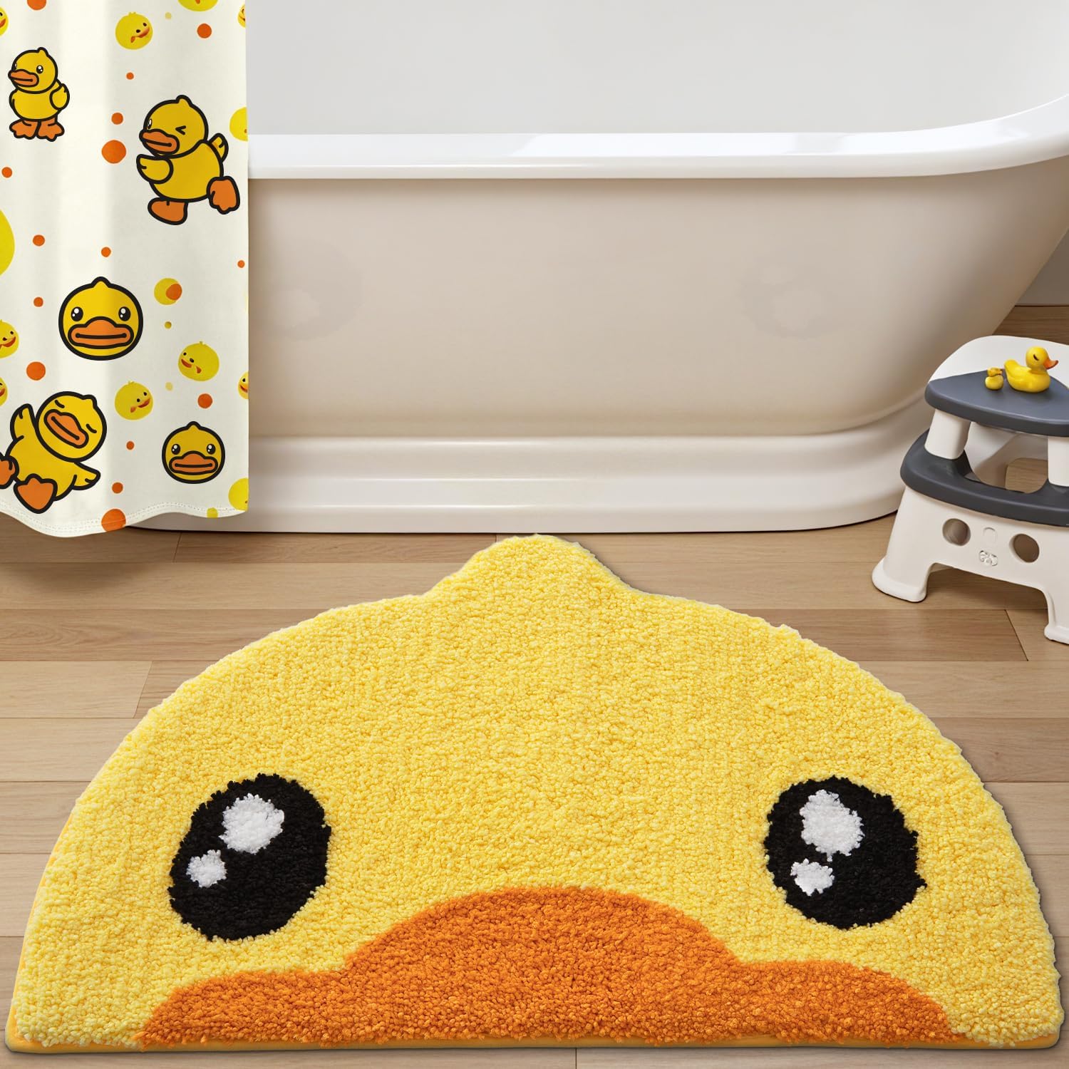 LUMI Cute Rubber Duck Bath Mat, Plush Absorbent Bath Mats for Bathroom, Non-Slip Backing Washable Bath Rugs, Ideal for Kids Shower Sink Bathtub Bedroom, 18"x28", Duck Decor