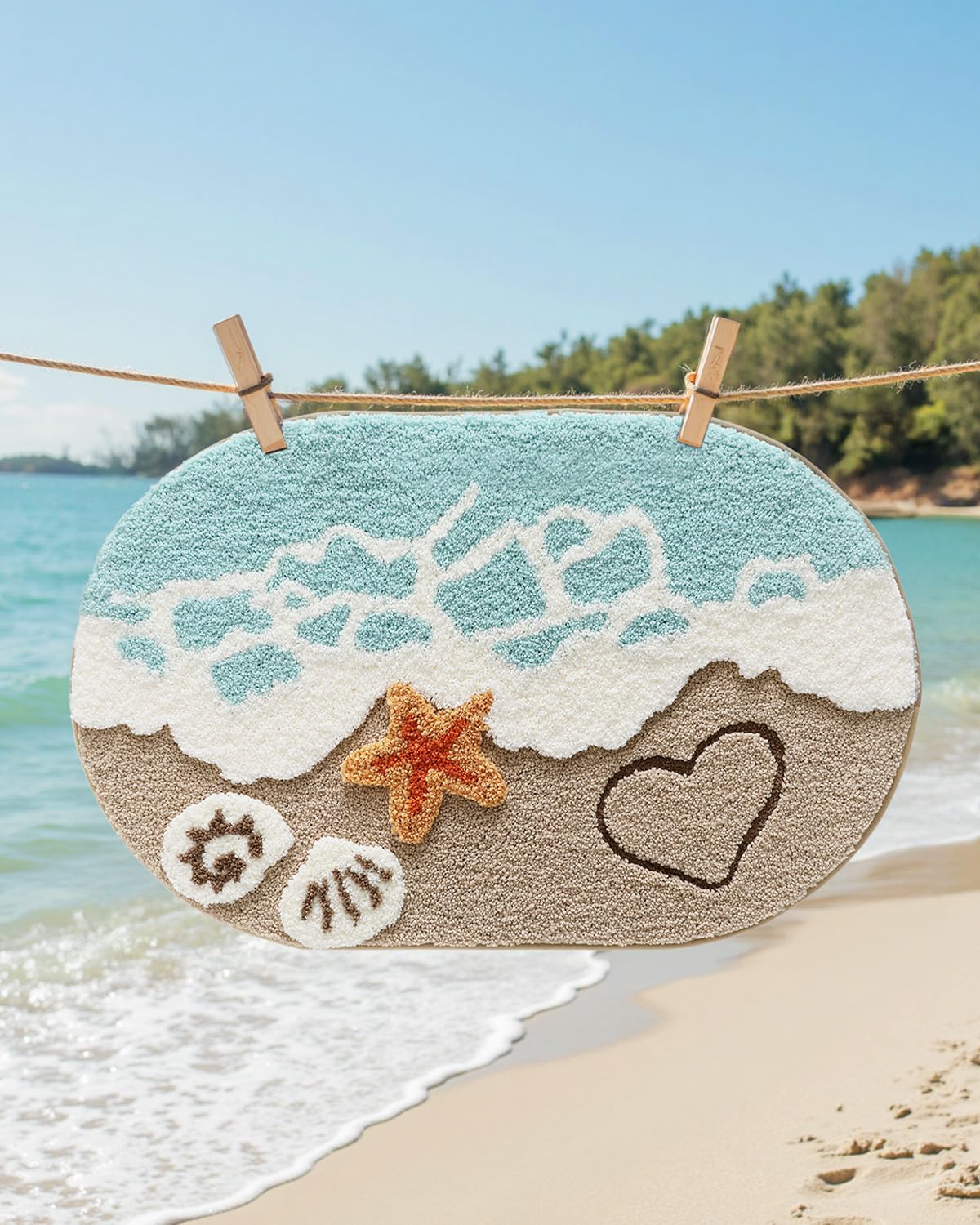 LUMI Beach Bathroom Rugs, Soft and Absorbent Beach Rug, Non-Slip Backing, Ideal for Bathroom, Kitchen and Entryway Decor, Sea Beach Starfish Shell Bath Decor