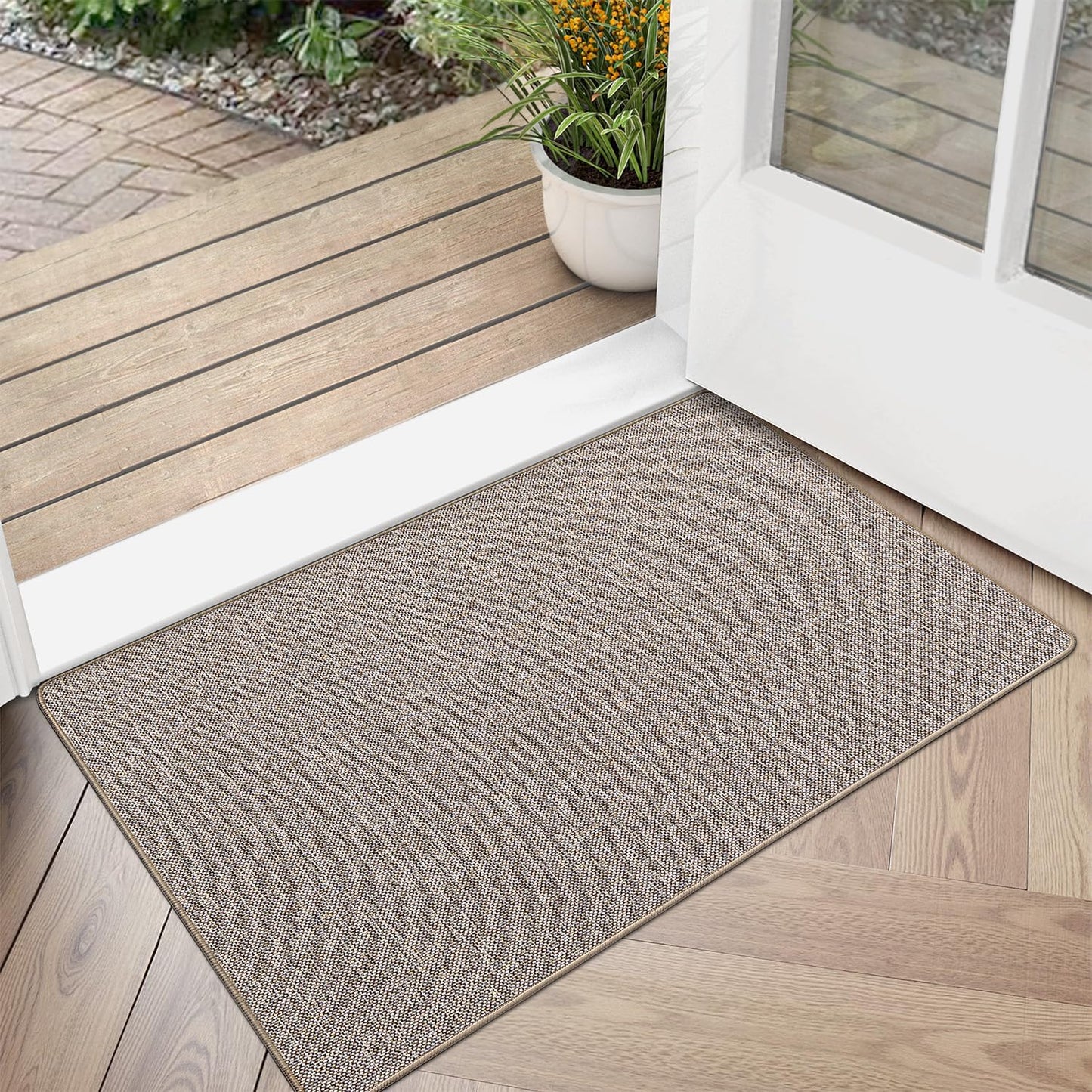 LUMI Ultra Thin Entryway Door Mat, Low Profile Non Slip Rubber Backing, Easy Clean, Beige, for Indoor/Patio