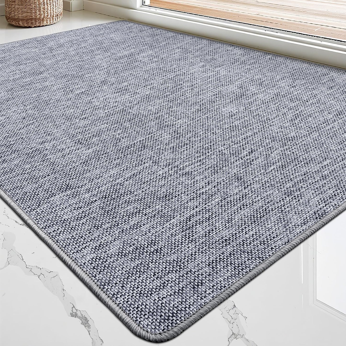 LUMI Ultra Thin Entryway Door Mat, Low Profile Non Slip Rubber Backing, Easy Clean, Grey, for Indoor/Patio