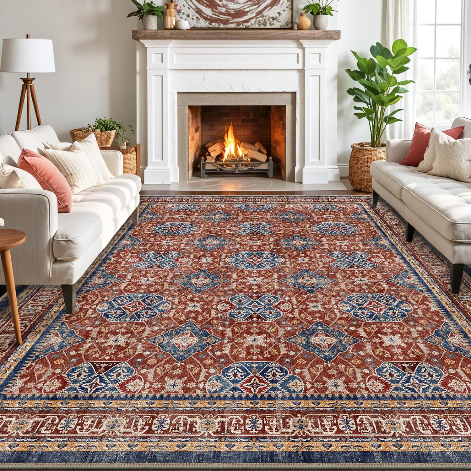 LUMI Washable Area Rug 5x8/8x10 for Living Room, Ultra Soft Stain Resistant Carpet with Non Slip Rubber Backing, Non-Shedding Low Pile Rugs for Bedroom, Dining Room, Indoor, Office