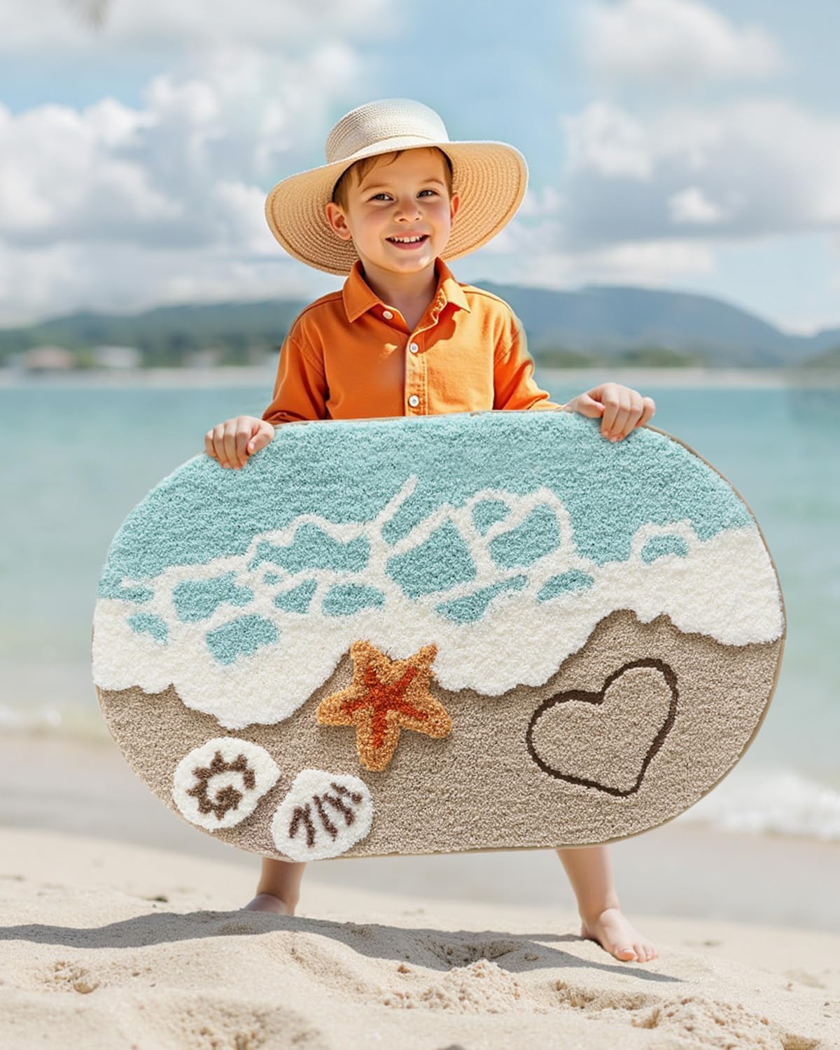 LUMI Beach Bathroom Rugs, Soft and Absorbent Beach Rug, Non-Slip Backing, Ideal for Bathroom, Kitchen and Entryway Decor, Sea Beach Starfish Shell Bath Decor
