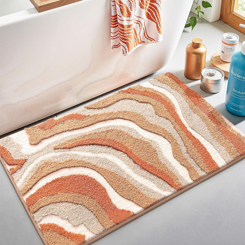 LUMI Absorbent Bathroom Rug Non Slip Rubber Backing, Machine Washable Wave Bath Mat Soft Premium Microfiber, Beach Bath Rugs Quick Dry for Bathtub and Shower Floor