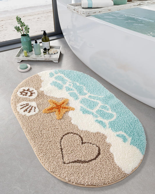 LUMI Beach Bathroom Rugs, Soft and Absorbent Beach Rug, Non-Slip Backing, Ideal for Bathroom, Kitchen and Entryway Decor, Sea Beach Starfish Shell Bath Decor