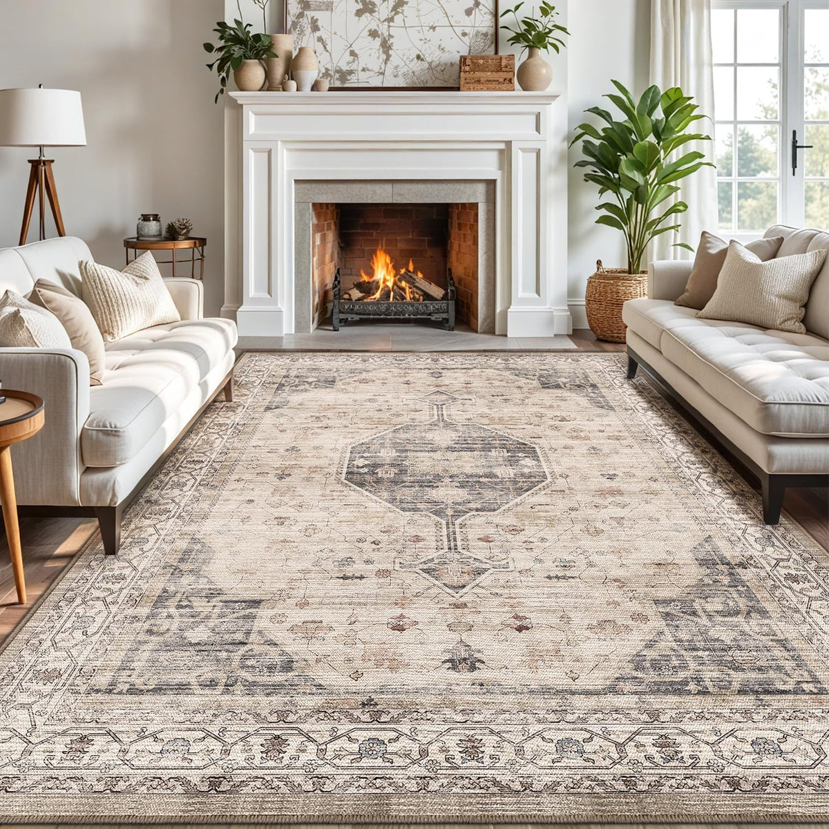 LUMI Washable Area Rug for Living Room, Ultra Soft Traditional Rugs Non Slip with Rubber Backing, Low Profile, High Traffic, Stain Resistant Carpets, Ideal for Bedroom, Dining Room, Indoor