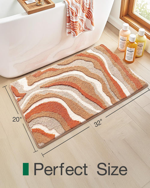 LUMI Absorbent Bathroom Rug Non Slip Rubber Backing, Machine Washable Wave Bath Mat Soft Premium Microfiber, Beach Bath Rugs Quick Dry for Bathtub and Shower Floor