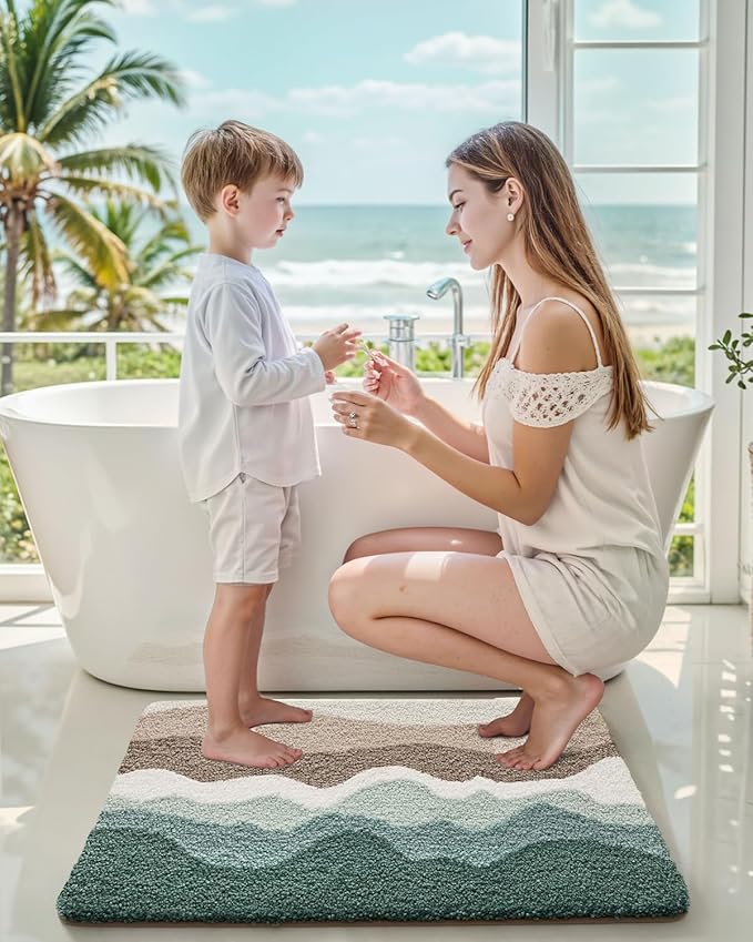 LUMI Beach Bathroom Rugs, Soft Absorbent, Non-Slip, for Bathroom/Kitchen/Entryway, Starfish Shell Decor