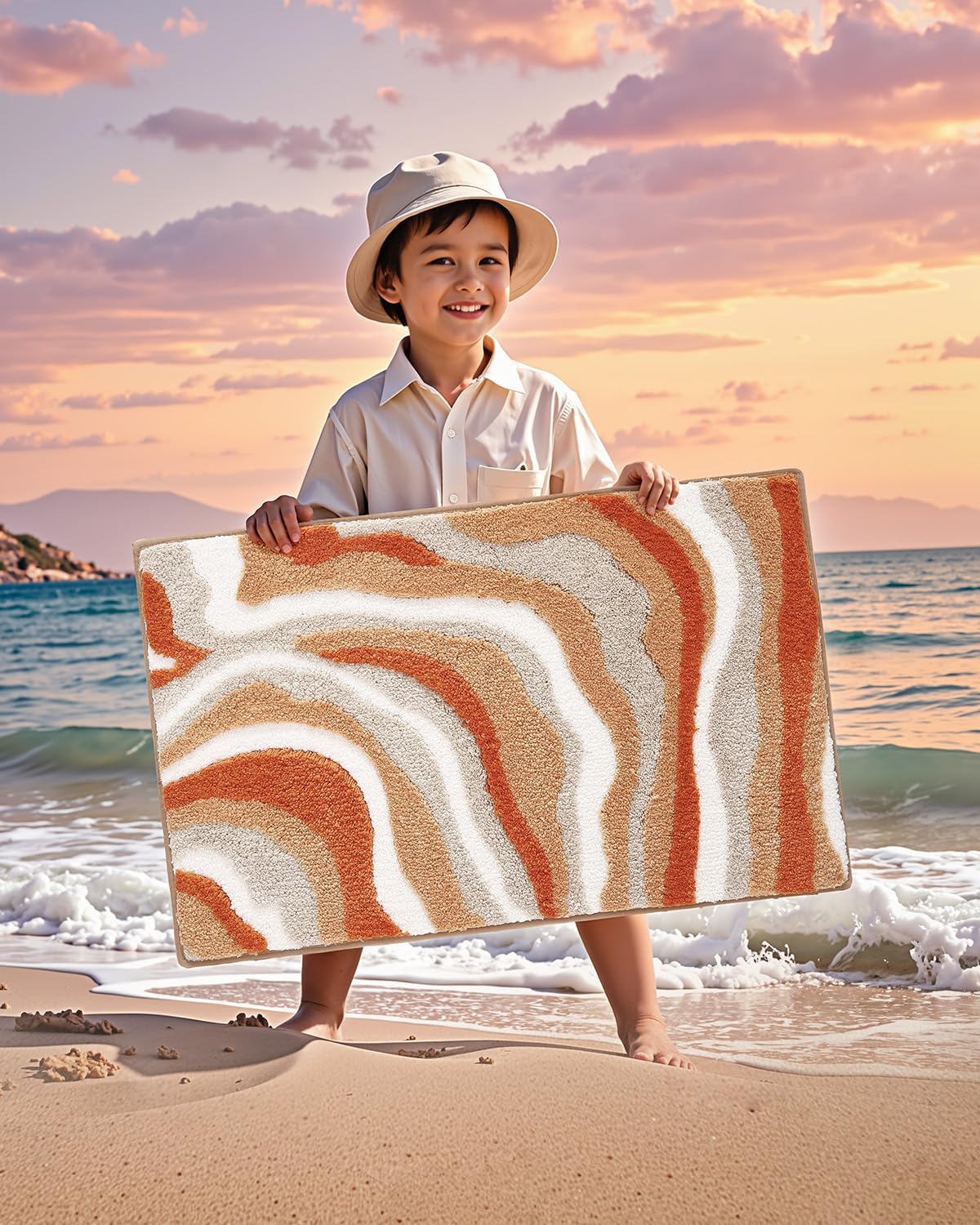 LUMI Absorbent Bathroom Rug Non Slip Rubber Backing, Machine Washable Wave Bath Mat Soft Premium Microfiber, Beach Bath Rugs Quick Dry for Bathtub and Shower Floor