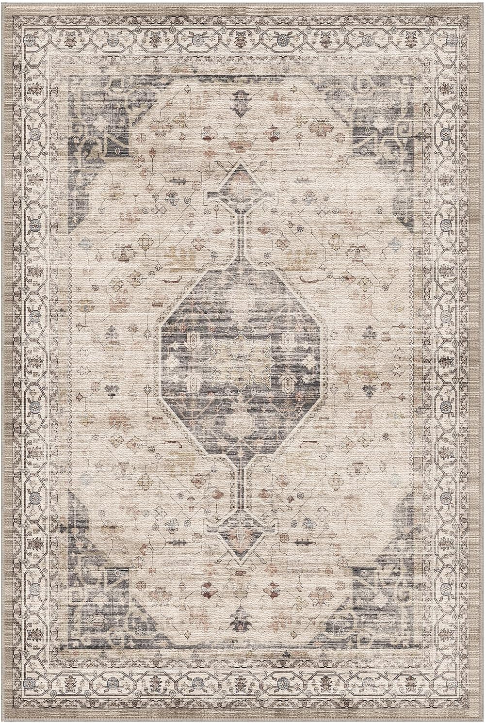 LUMI Washable Area Rug for Living Room, Ultra Soft Traditional Rugs Non Slip with Rubber Backing, Low Profile, High Traffic, Stain Resistant Carpets, Ideal for Bedroom, Dining Room, Indoor