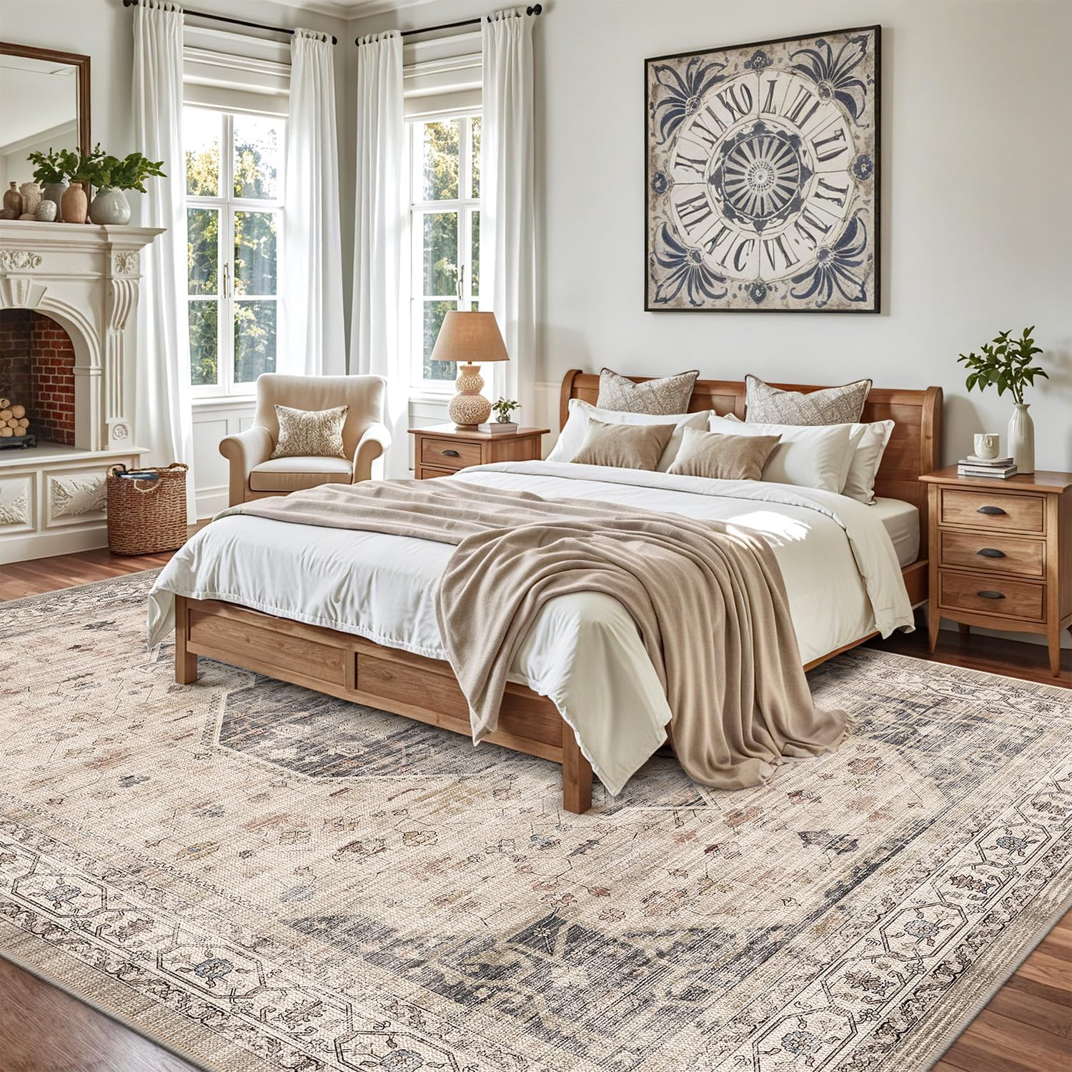 LUMI Washable Area Rug for Living Room, Ultra Soft Traditional Rugs Non Slip with Rubber Backing, Low Profile, High Traffic, Stain Resistant Carpets, Ideal for Bedroom, Dining Room, Indoor