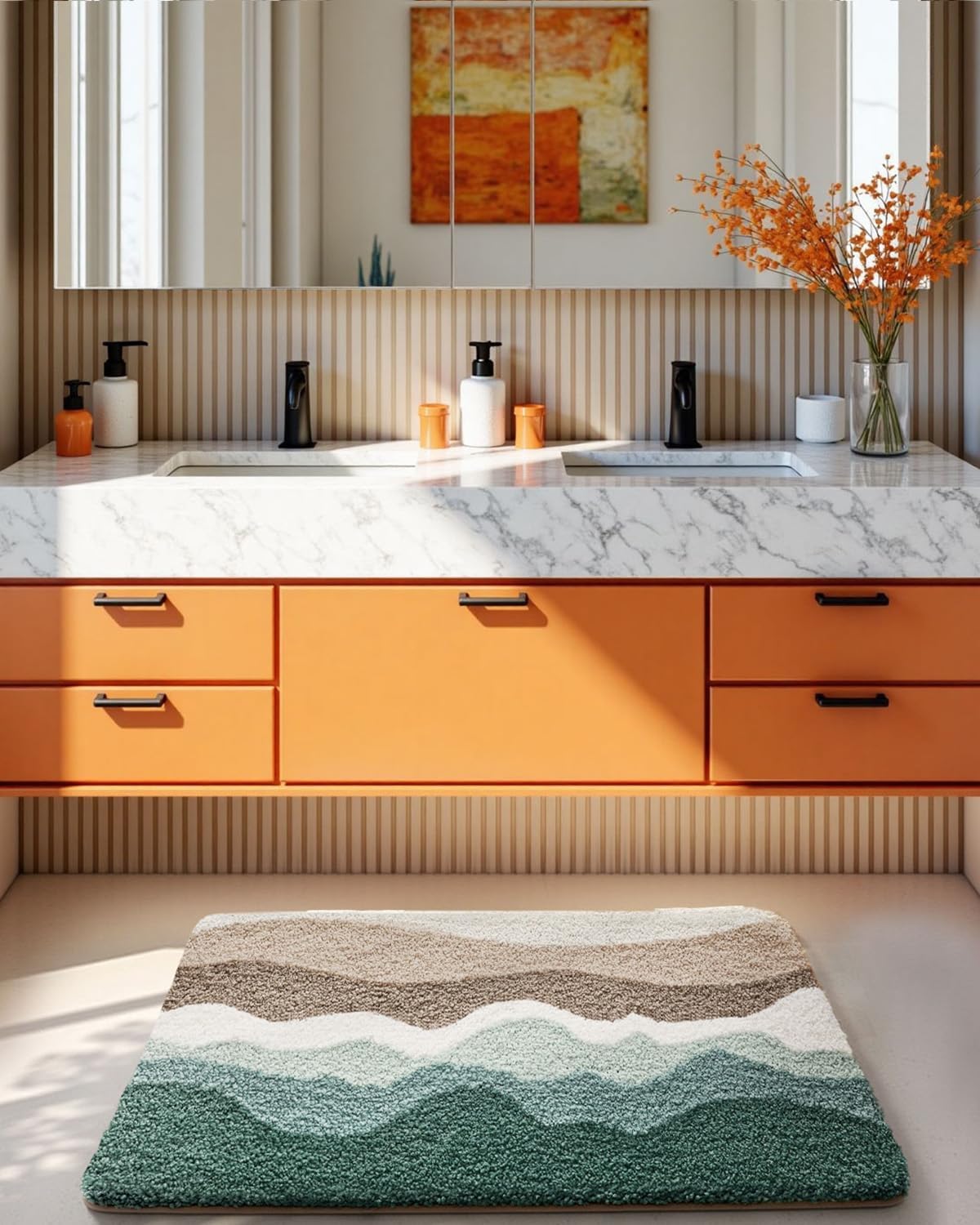 LUMI Beach Bathroom Rugs, Soft Absorbent, Non-Slip, for Bathroom/Kitchen/Entryway, Starfish Shell Decor