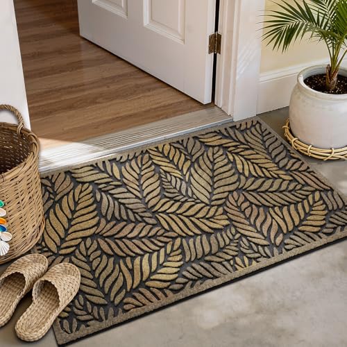 Entrance Doormat, Thick Natural Rubber Back, Stain and Fade Resistant, Nature Impression Collection - Fallen Leaves