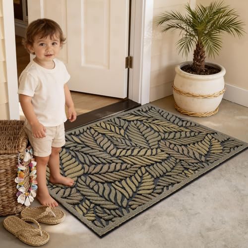 Entrance Doormat, Thick Natural Rubber Back, Stain and Fade Resistant, Nature Impression Collection - Fallen Leaves