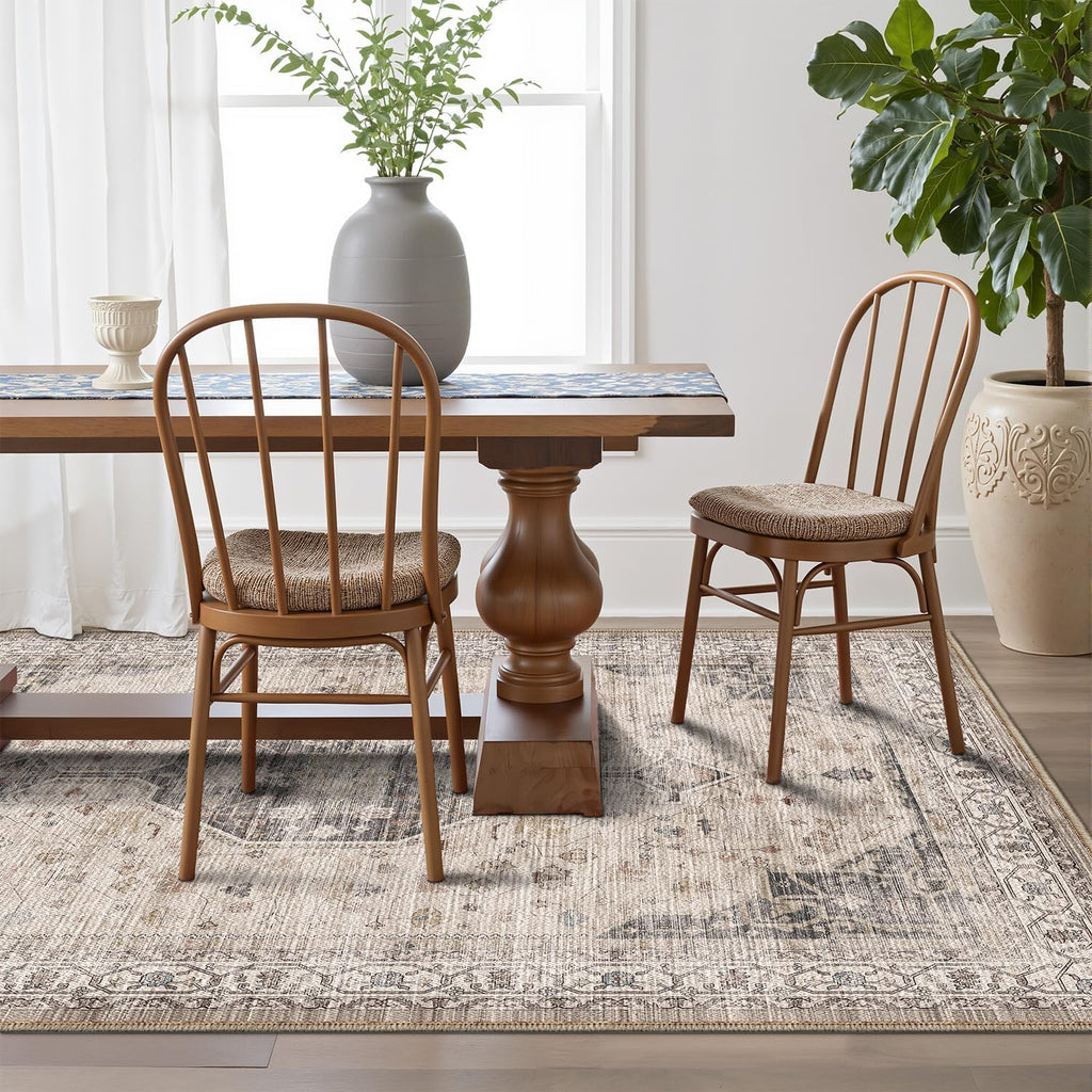 LUMI Washable Area Rug for Living Room, Ultra Soft Traditional Rugs Non Slip with Rubber Backing, Low Profile, High Traffic, Stain Resistant Carpets, Ideal for Bedroom, Dining Room, Indoor
