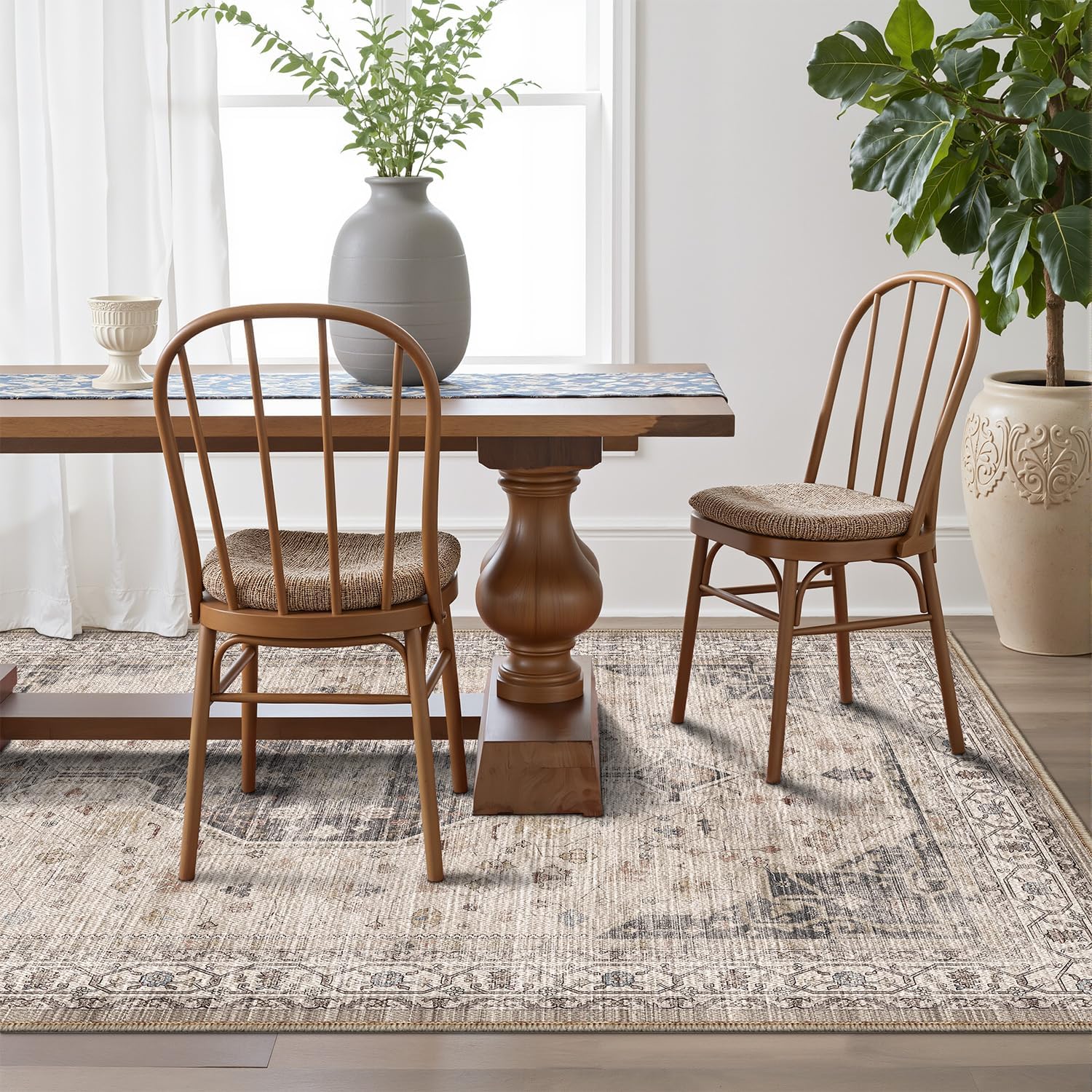 LUMI Washable Area Rug for Living Room, Ultra Soft Traditional Rugs Non Slip with Rubber Backing, Low Profile, High Traffic, Stain Resistant Carpets, Ideal for Bedroom, Dining Room, Indoor