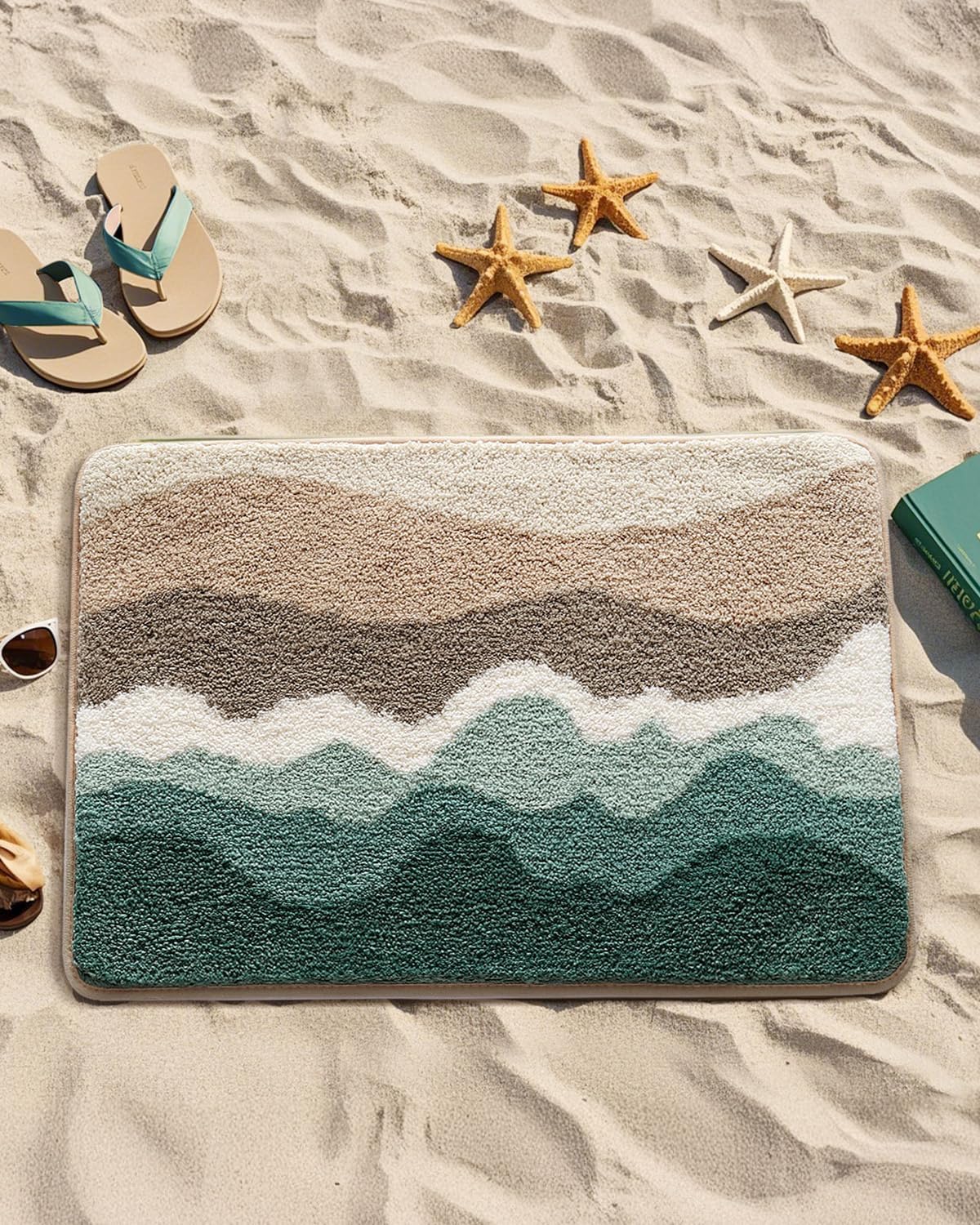 LUMI Beach Bathroom Rugs, Soft Absorbent, Non-Slip, for Bathroom/Kitchen/Entryway, Starfish Shell Decor