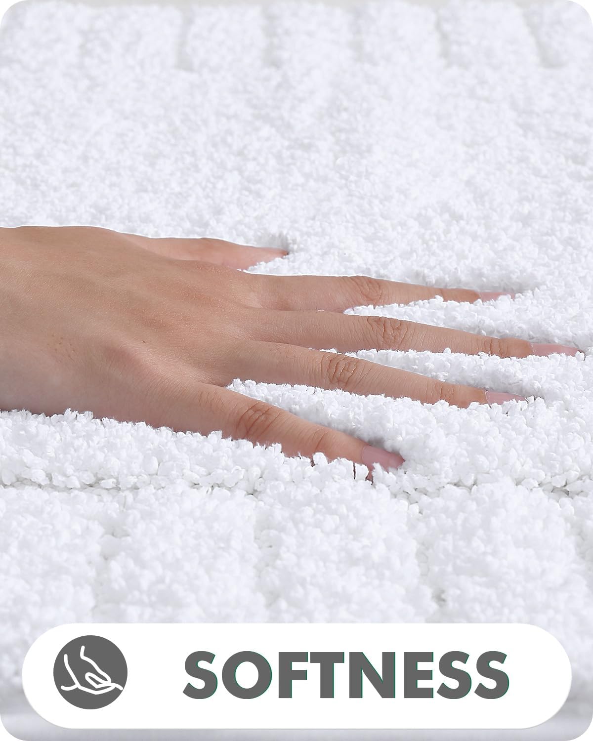 LUMI Bathroom Rug, Non Slip Rubber Backing, Extra Soft Plush Microfiber, Absorbent, Machine Washable Quick Dry, White, for Tub/Shower/Hotel