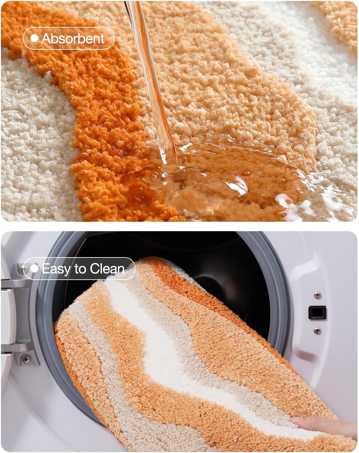 LUMI Absorbent Bathroom Rug Non Slip Rubber Backing, Machine Washable Wave Bath Mat Soft Premium Microfiber, Beach Bath Rugs Quick Dry for Bathtub and Shower Floor