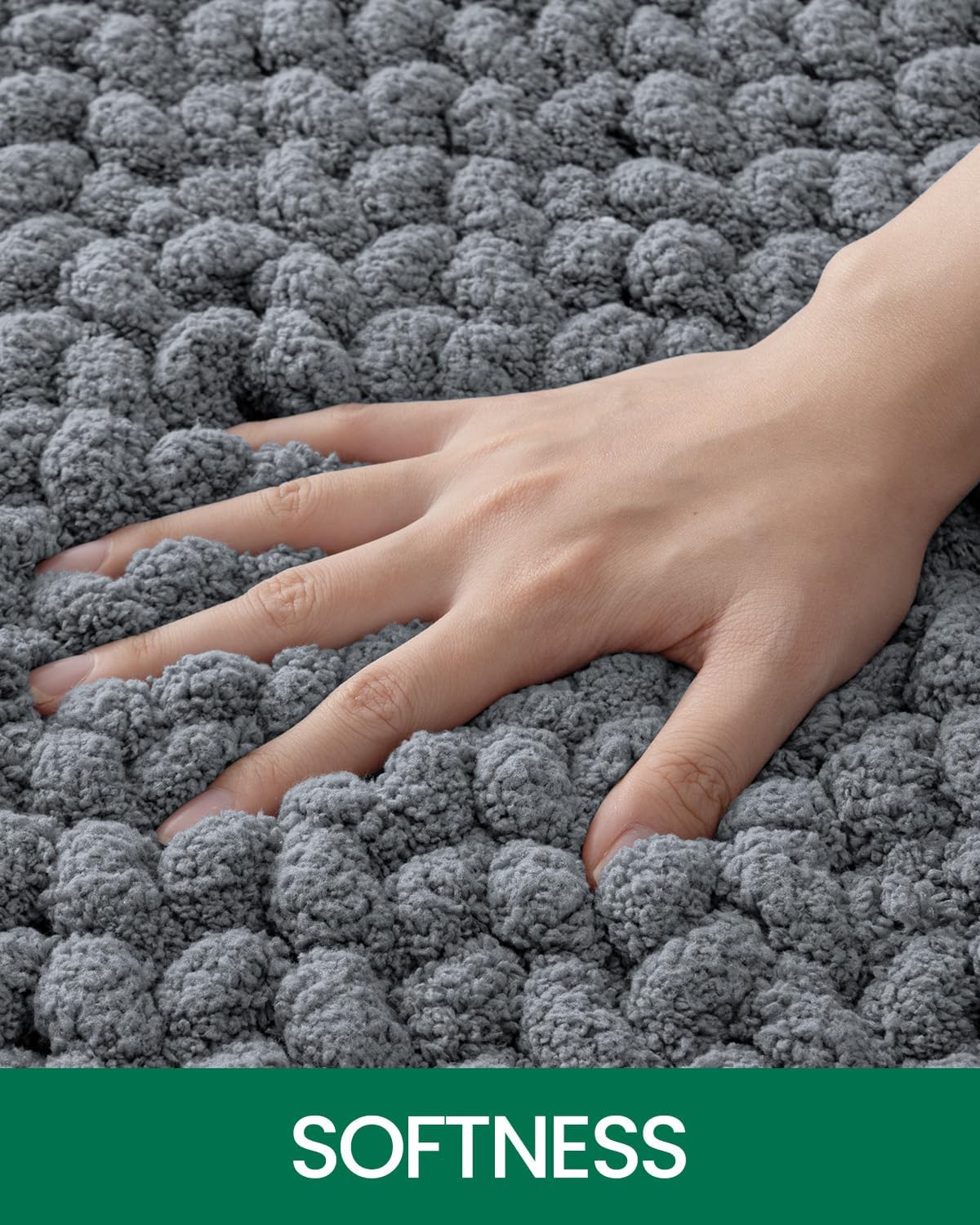 LUMI Luxury Bathroom Rug, Ultra Soft Quick Dry, Non-Slip Absorbent Thick Chenille, Cozy Braid Design, Grey, for Bathtub/Sink/Laundry/Bedroom