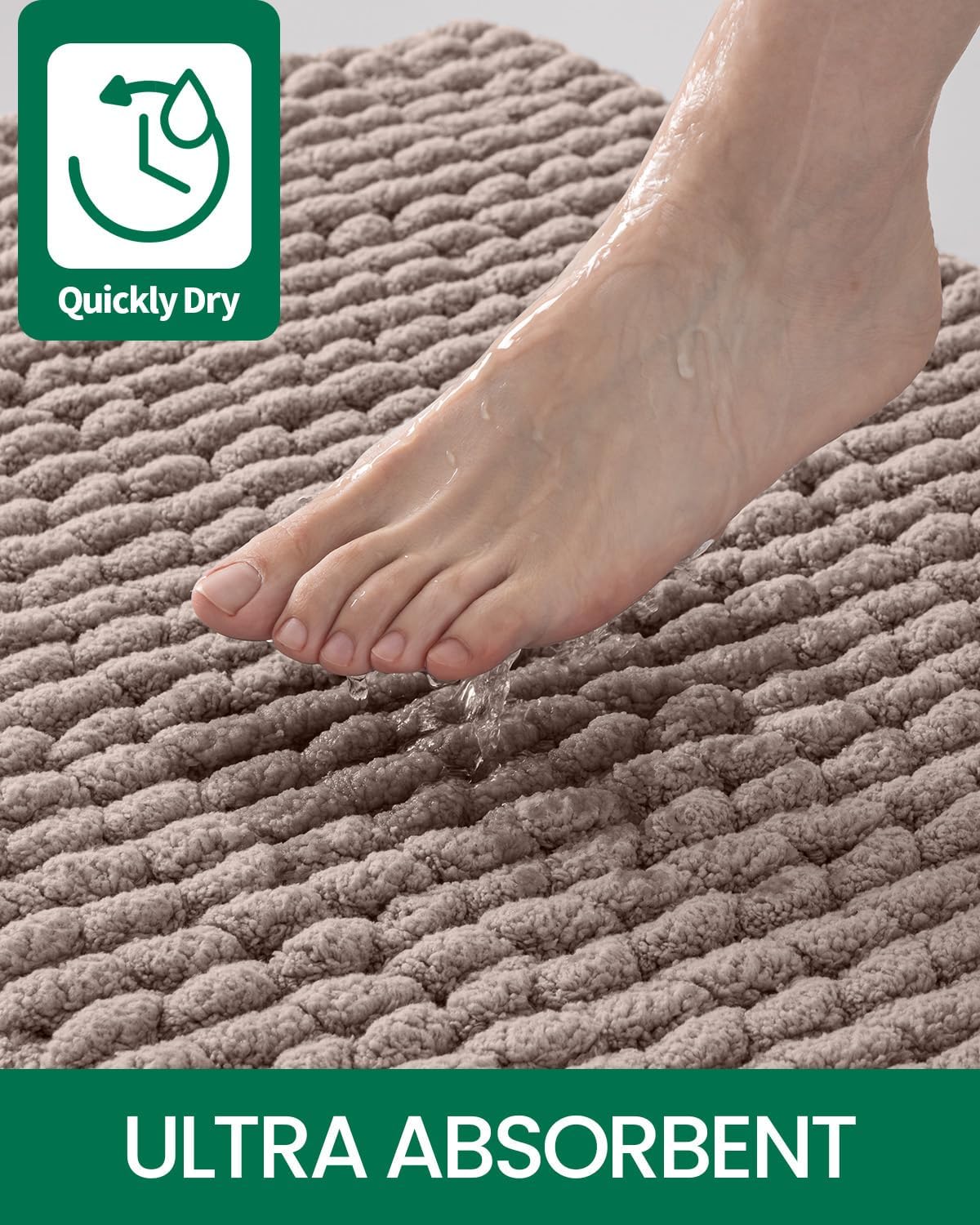 LUMI Luxury Bathroom Rug, Ultra Soft Quick Dry, Non-Slip Absorbent Thick Chenille, Cozy Braid Design, Beige, for Bathtub/Sink/Laundry/Bedroom