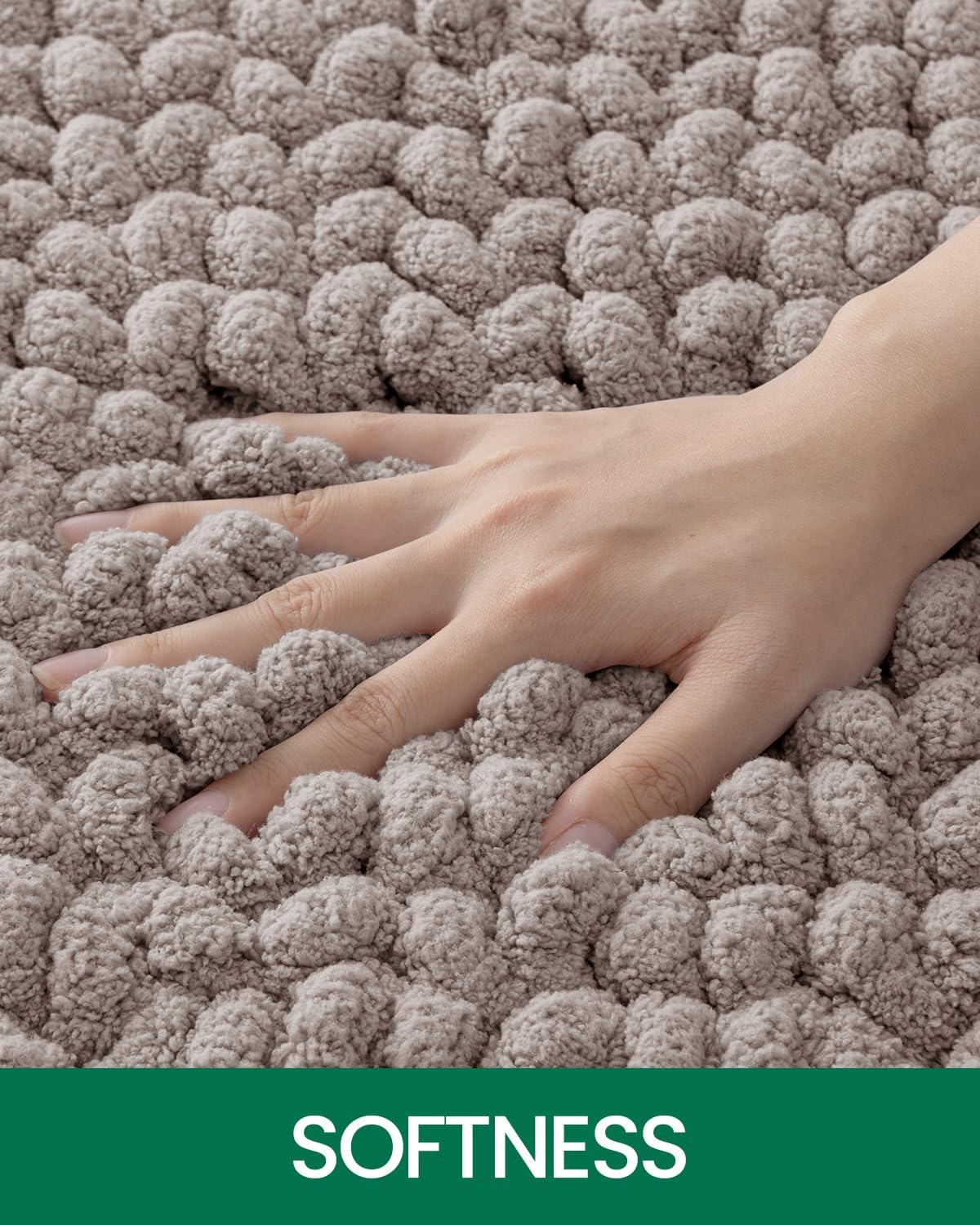 LUMI Luxury Bathroom Rug, Ultra Soft Quick Dry, Non-Slip Absorbent Thick Chenille, Cozy Braid Design, Beige, for Bathtub/Sink/Laundry/Bedroom