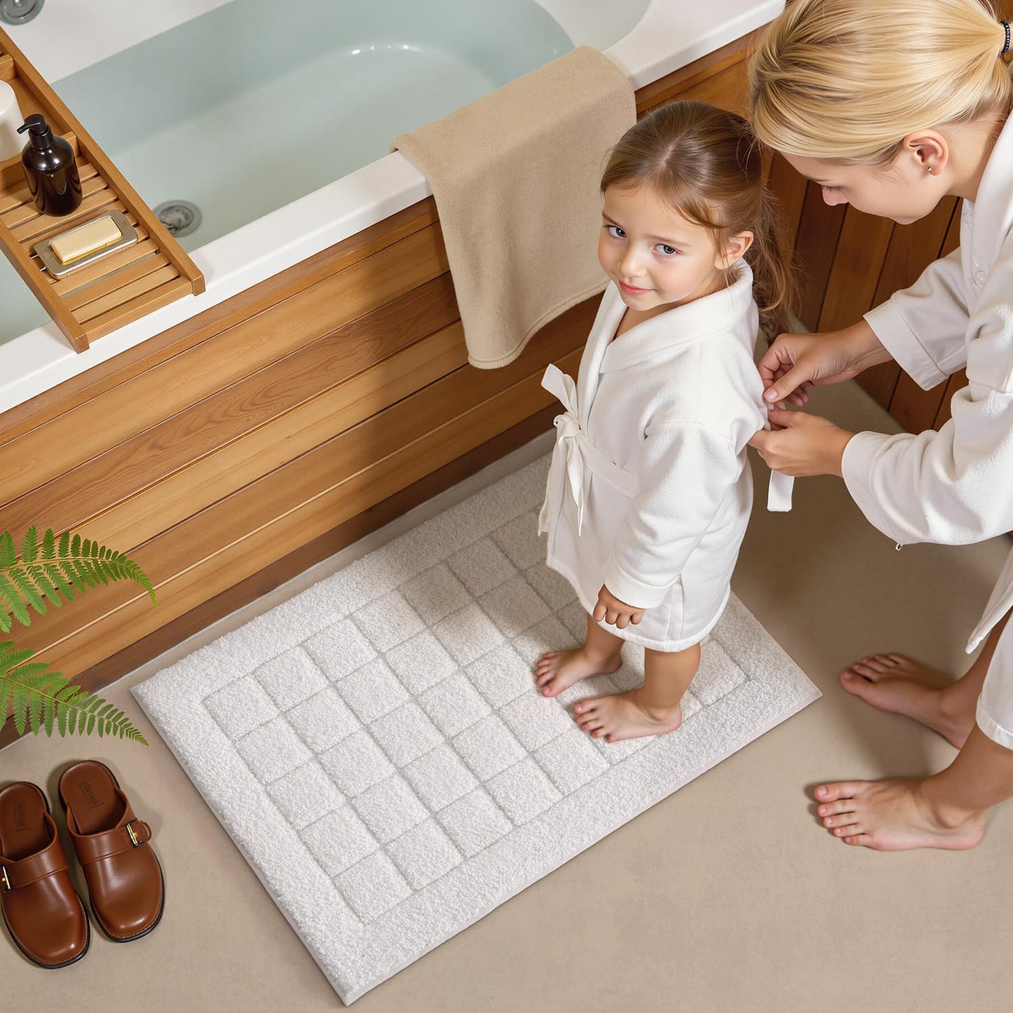 LUMI Modern Bathroom Rug, Serene Grid Series.