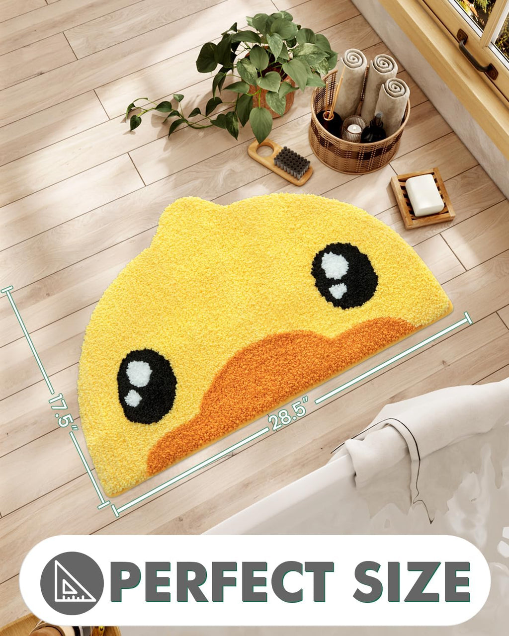 LUMI Cute Rubber Duck Bath Mat, Plush Absorbent Bath Mats for Bathroom, Non-Slip Backing Washable Bath Rugs, Ideal for Kids Shower Sink Bathtub Bedroom, 18"x28", Duck Decor