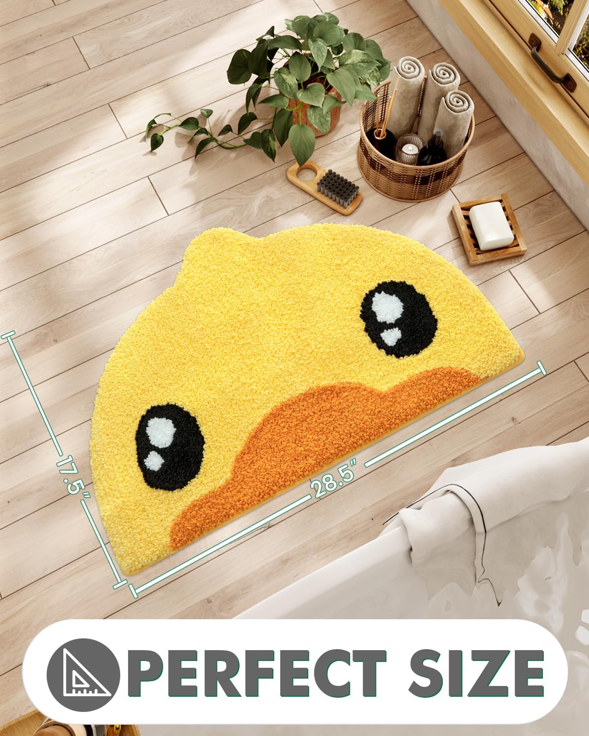 LUMI Cute Rubber Duck Bath Mat, Plush Absorbent Bath Mats for Bathroom, Non-Slip Backing Washable Bath Rugs, Ideal for Kids Shower Sink Bathtub Bedroom, 18"x28", Duck Decor