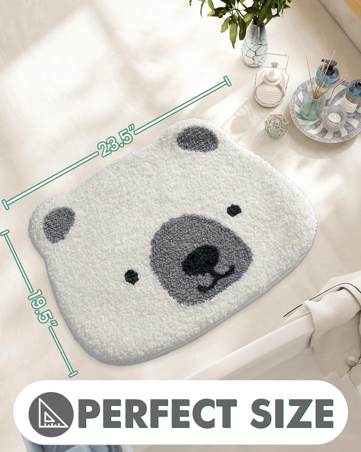 LUMI Cute Bathroom Rugs, Plush Absorbent Bath Mats for Bathroom, Non-Slip Backing Washable Bath Mat, Ideal for Kids Sink Bathtub Room Decor, 20"x24", Polar Bear