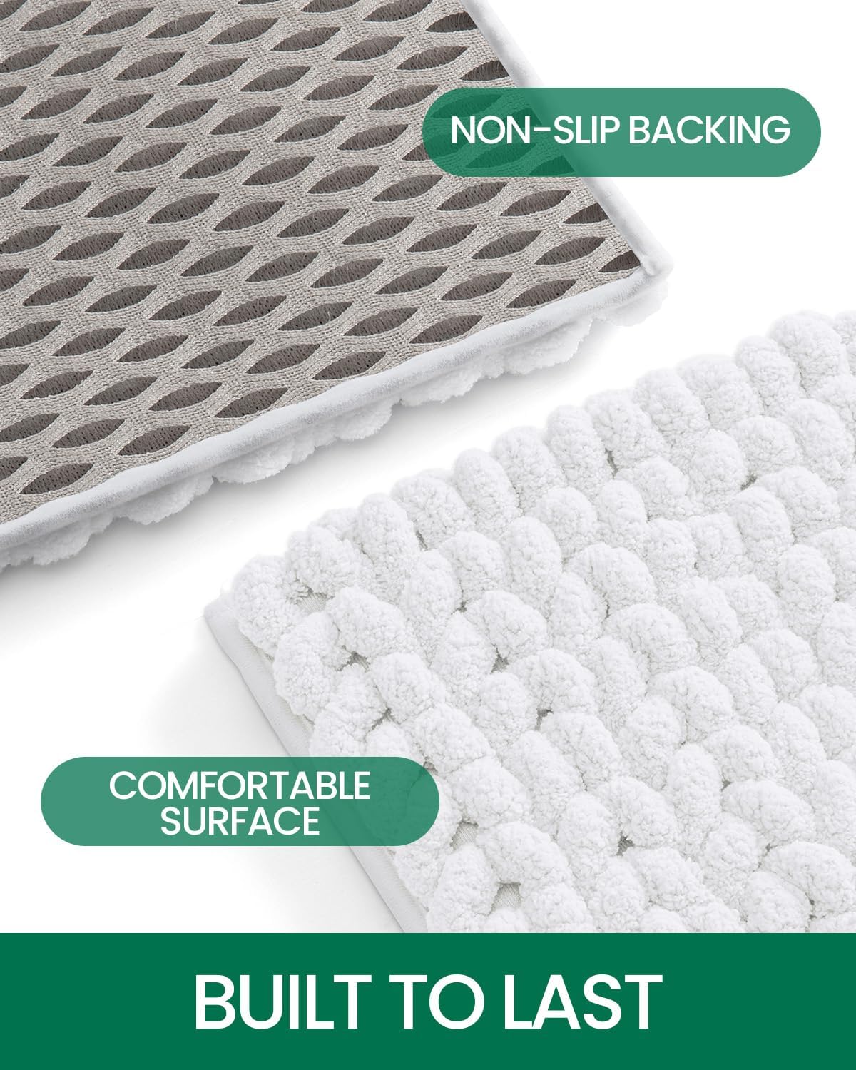 LUMI Luxury Bathroom Rug, Ultra Soft Quick Dry, Non-Slip Absorbent Thick Chenille, Cozy Braid Design, White, for Bathtub/Sink/Laundry/Bedroom