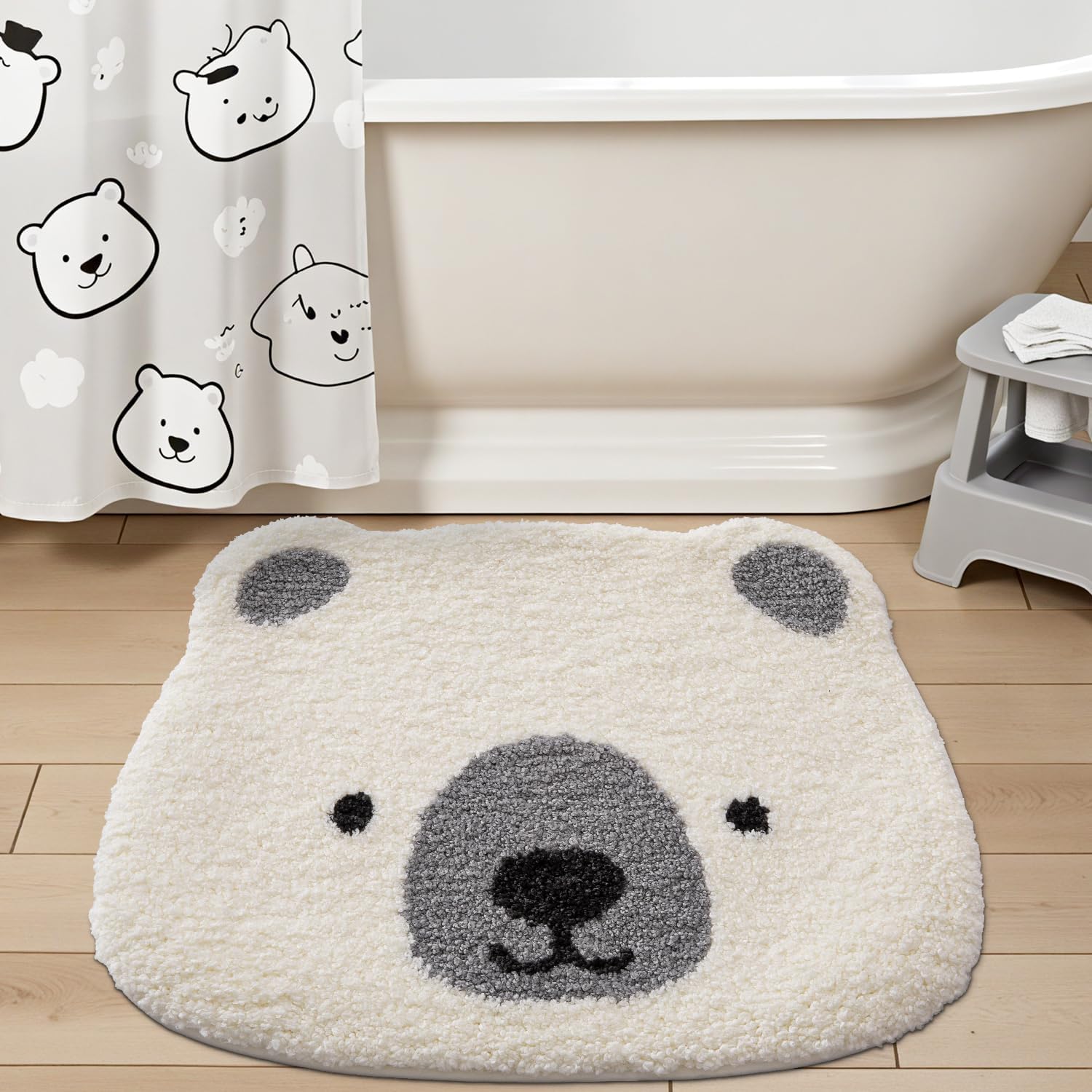 LUMI Cute Bathroom Rugs, Plush Absorbent Bath Mats for Bathroom, Non-Slip Backing Washable Bath Mat, Ideal for Kids Sink Bathtub Room Decor, 20"x24", Polar Bear