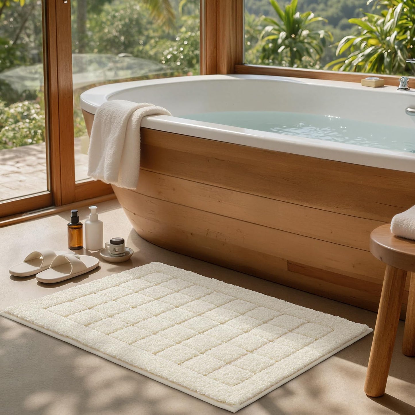 LUMI Modern Bathroom Rug, Serene Grid Series.